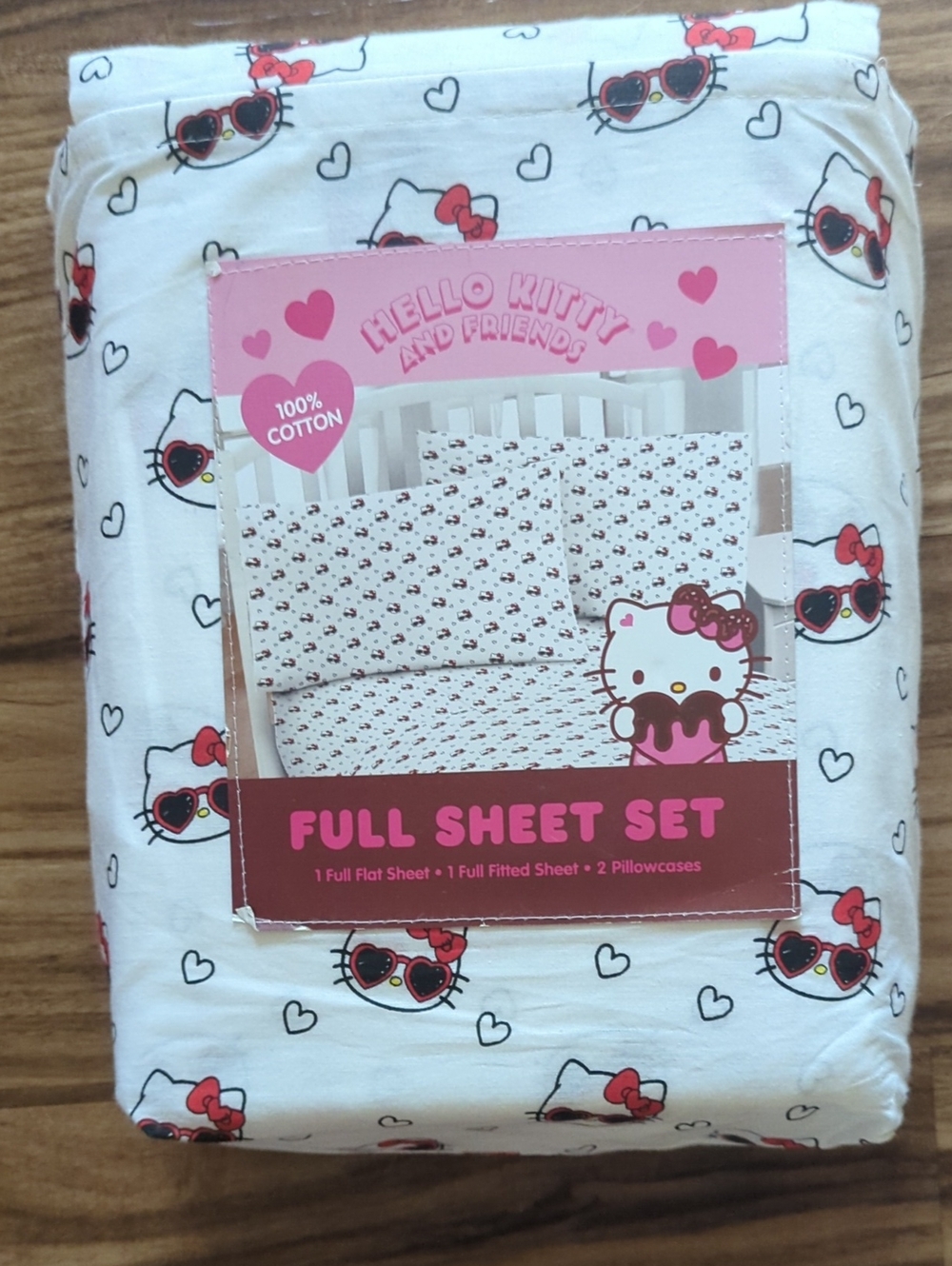 🆕 Hello Kitty White Sheet Set with Red and Black Accents Full